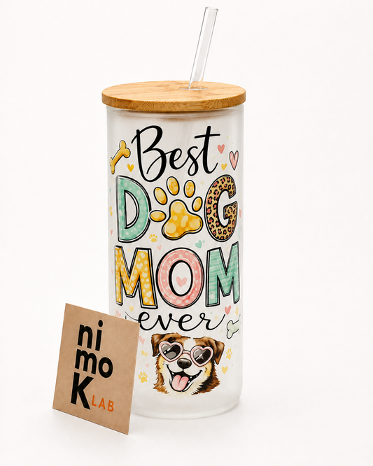 Custom 20 oz Frosted Glass Tumbler w/ bamboo lid & straw